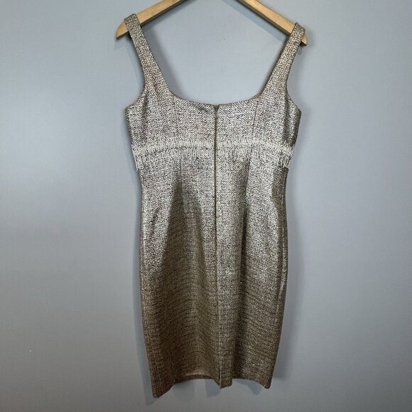 Carmen Marc Valvo Metallic Gold Shift Dress Size 8 Beaded Empire Waist Goddess - Picture 7 of 12